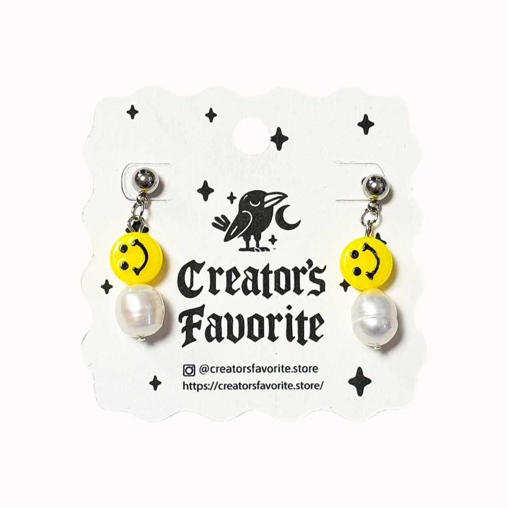 Yellow Smiley Face and Pearl Drop Earrings